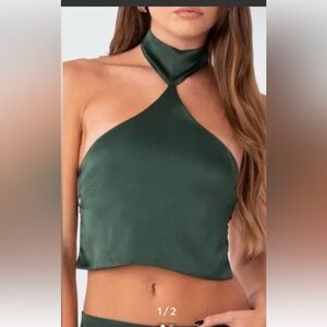 Edikted green silky top backless NEW NWT size small going out cropped